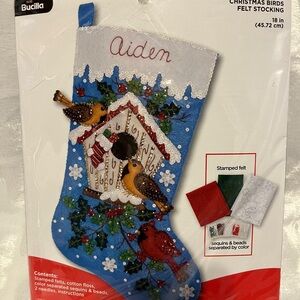 Bucilla Christmas Birds Felt Stocking Kit - Blue, Red, Green